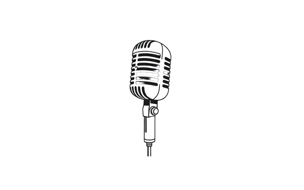 Line illustration of a vintage microphone, the symbol of Jim's Workshop fluency and tone classes